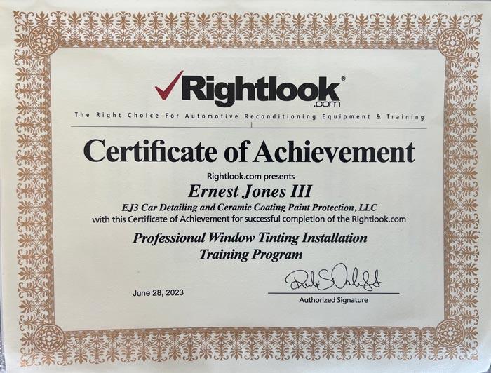 Window Tinting Certificate